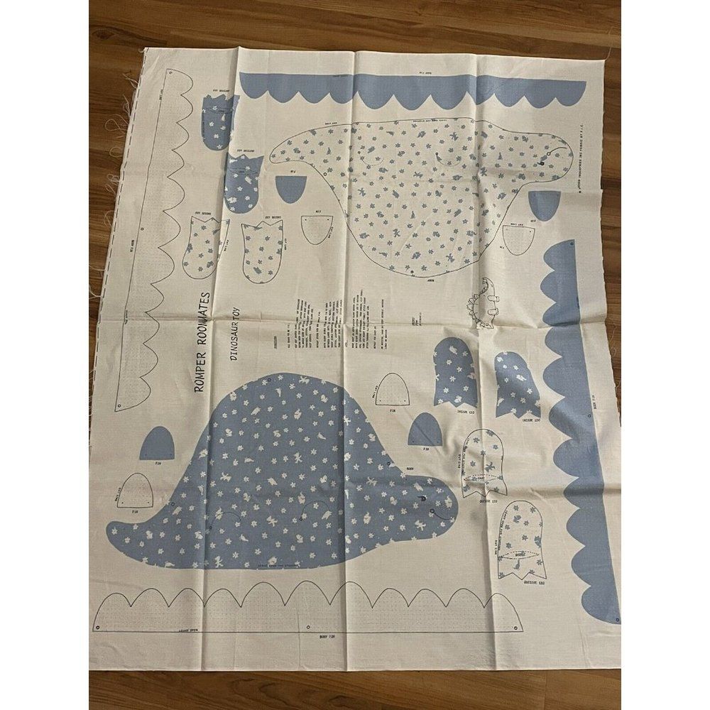 Vtg Cut and Sew Fabric Panel Romper Roommate Stuffed Dinosaur Doll Pillow craft